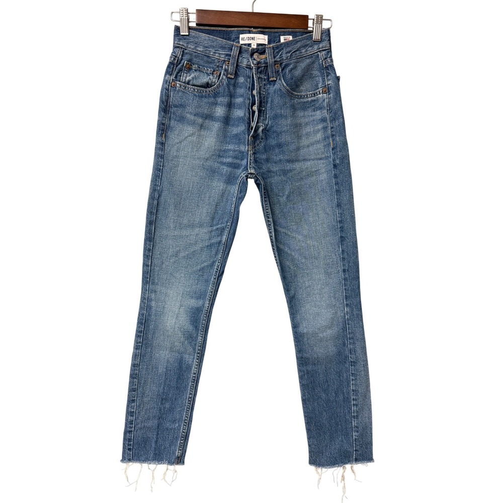 RE/DONE High‎ Rise Straight Leg Jeans Women's Size 24 Blue Wash Denim Casual EUC